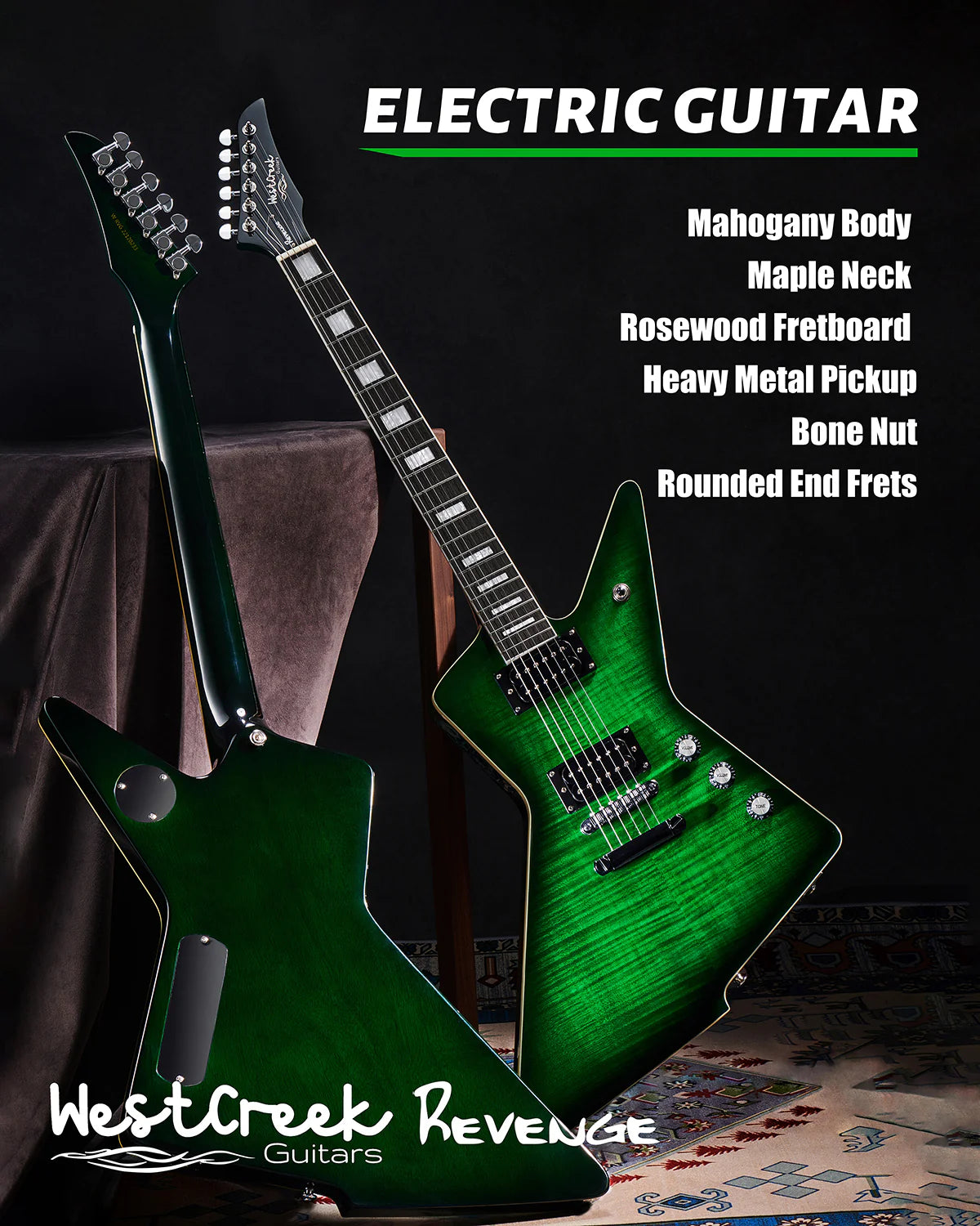 WestCreek Revenge Right Handed Electric Guitar ( Green Lizard )