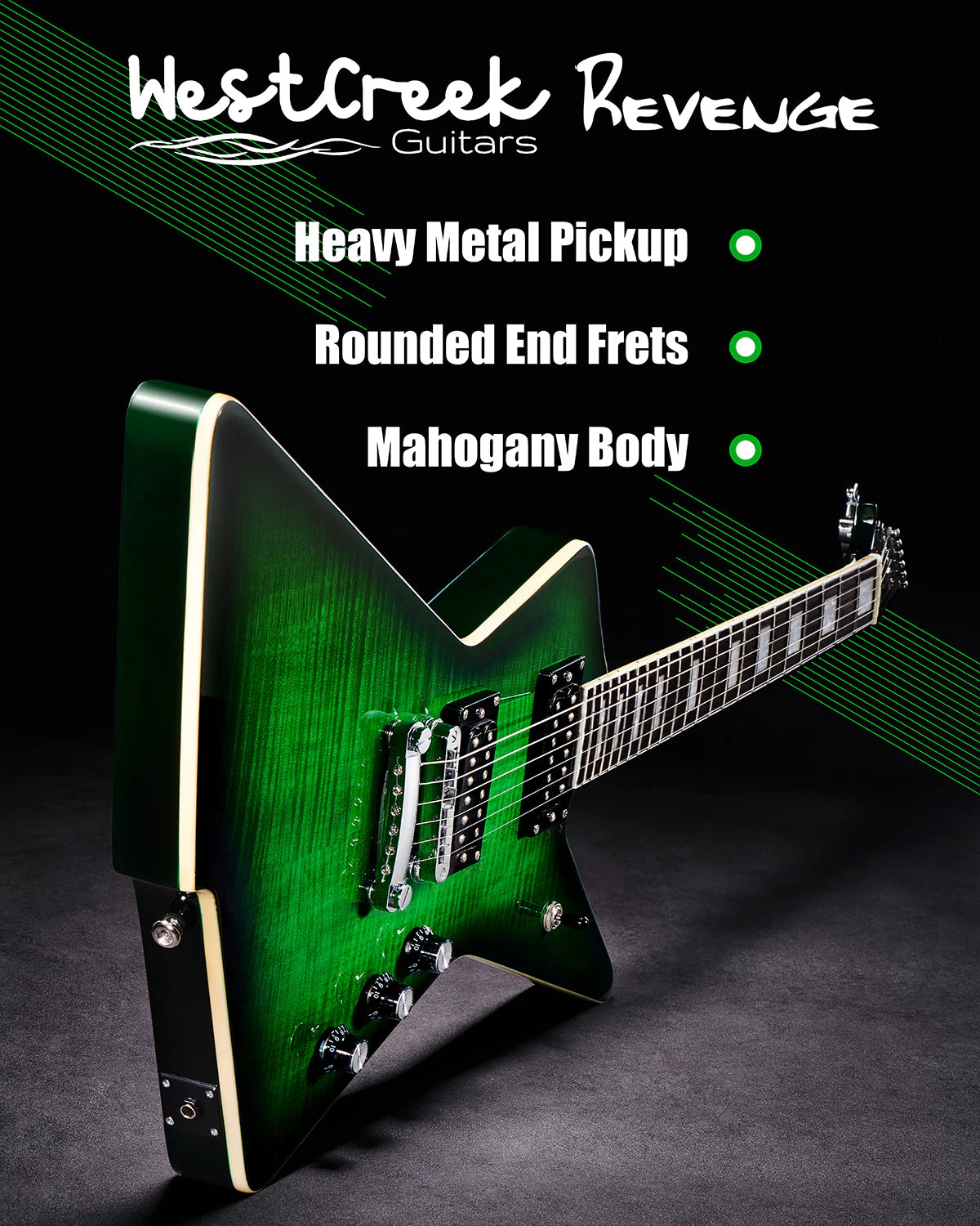 WestCreek Revenge Right Handed Electric Guitar ( Green Lizard )