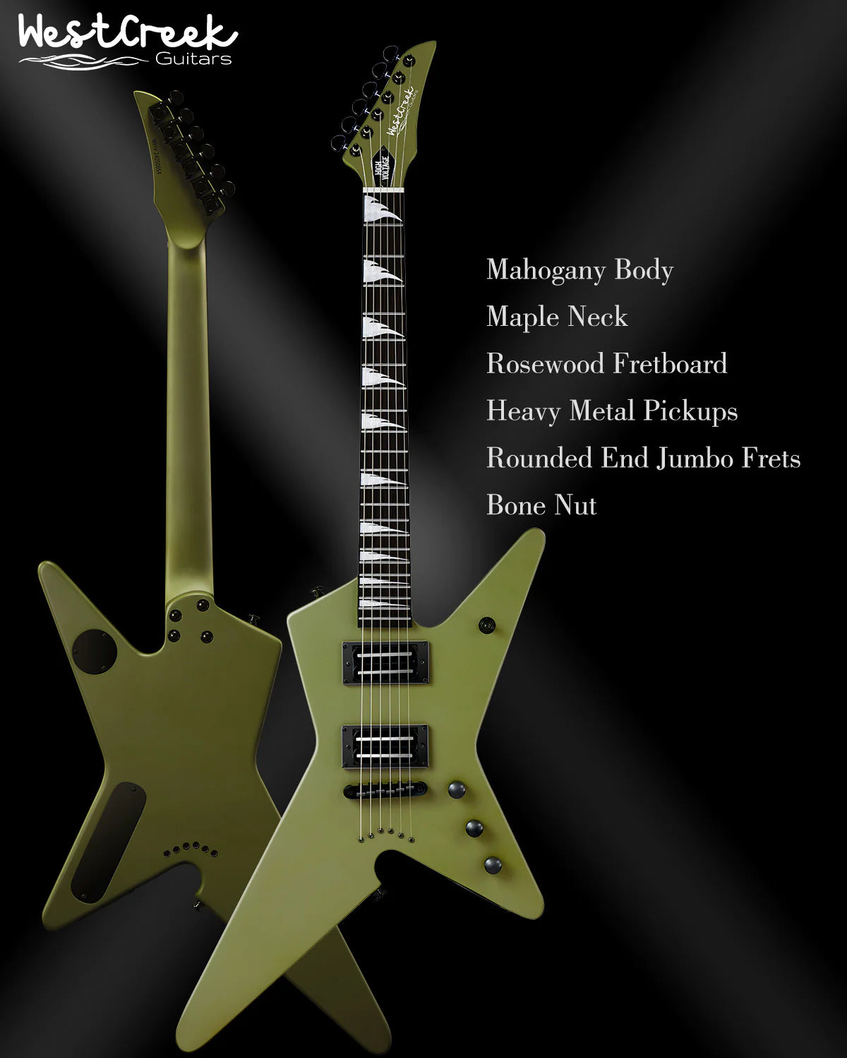 WestCreek Guitars HIGH VOLTAGE（HV）Heavy Metal Solid Body Electric Guitar (Green)