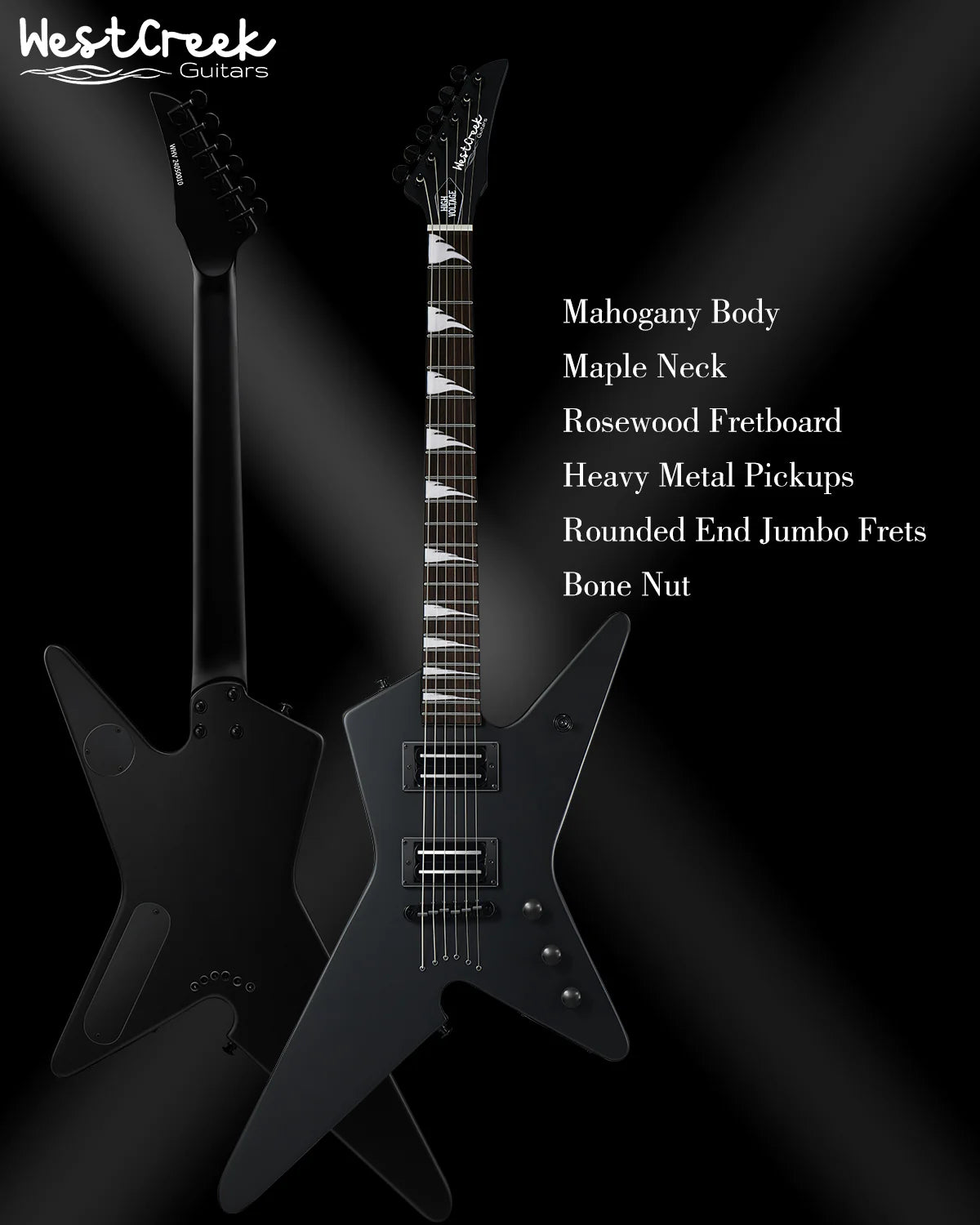 WestCreek Guitars HIGH VOLTAGE（HV）Heavy Metal Solid Body Electric Guitar (Black)